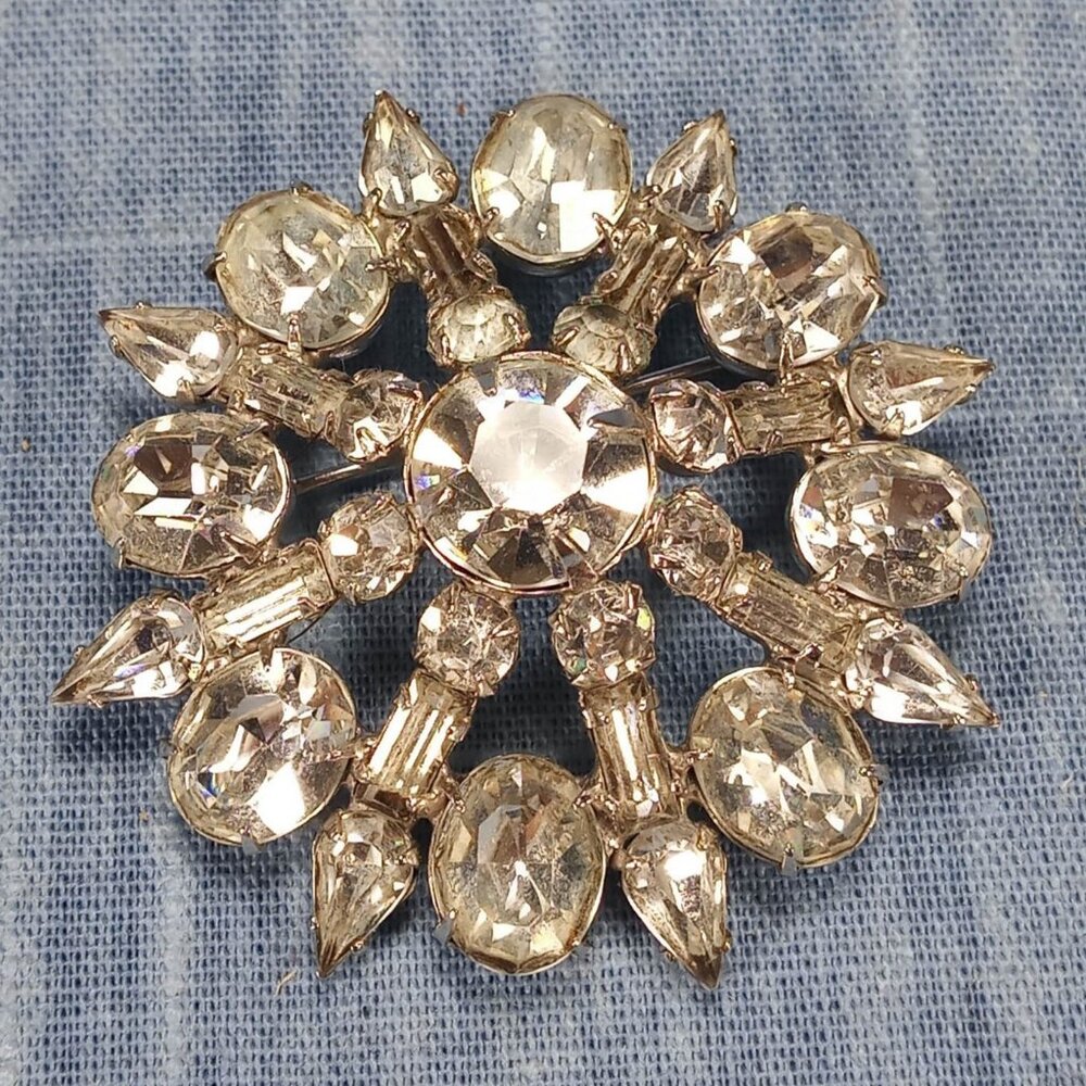 1950s Vintage Clear Rhinestone Dome Vintage Brooch - Picture 1 of 5